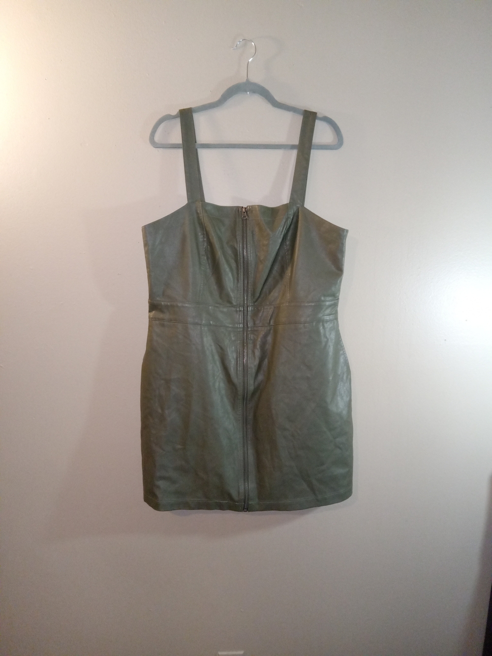 wild fable Olive Faux Leather Mini Dress with Front Zip